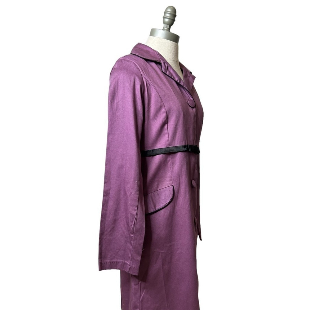 Angie Purple and Black Bow Collared Trench Coat Lightweight Long Sleeve Jacket - Picture 4 of 16